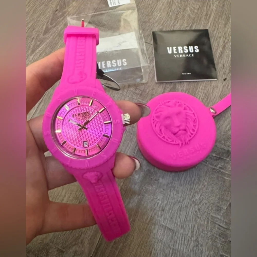 Versus Versace Pink and Gold Silicone Strap Watch